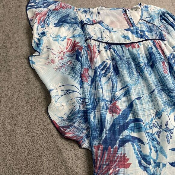 Joseph A. Women's size XL Blue Blouse Womens  Casual Floral Flutter Sleeve Boho - Picture 15 of 16